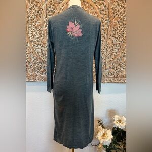 Aurelia Steel Blue Floral Embroidered Back Bohemian Warm Midi Sweater Dress